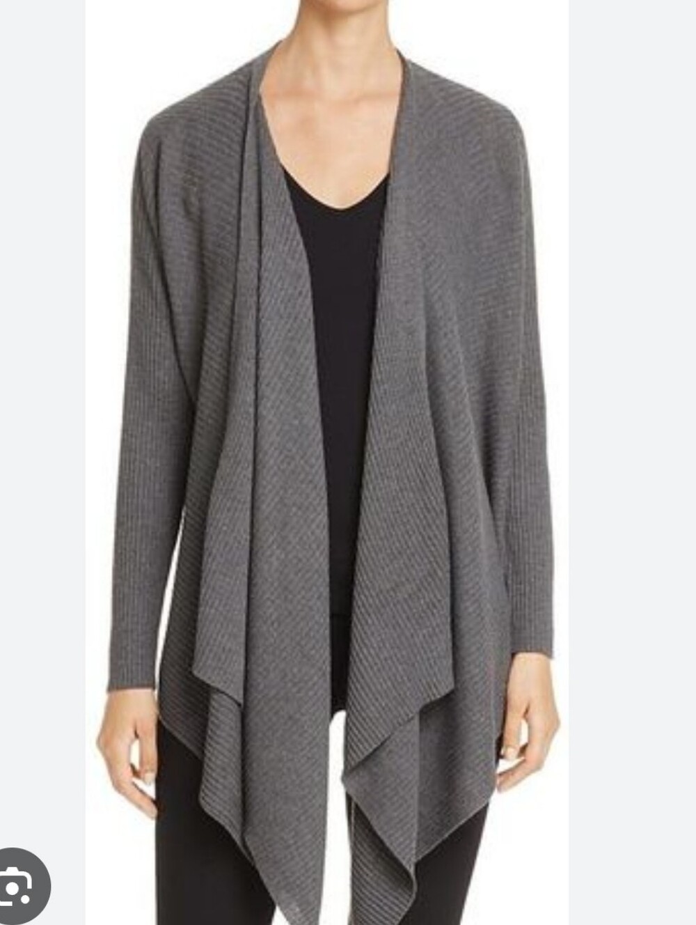 Eileen Fisher wool ribbed open frony waterfall cardigan Sz S ( Will Fit Larger)